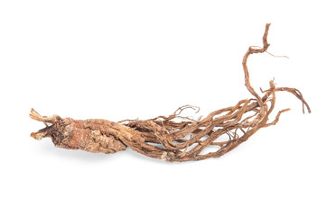 Dried ginseng on white background.