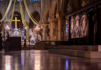 Gothic interior of the Notre Dame de Paris Cathedral  in Paris