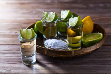 gold tequila with salt and lime