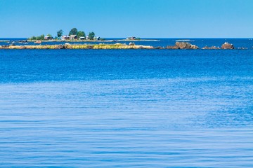 red cabin in the sea