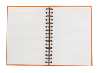 Blank notebook open on white background