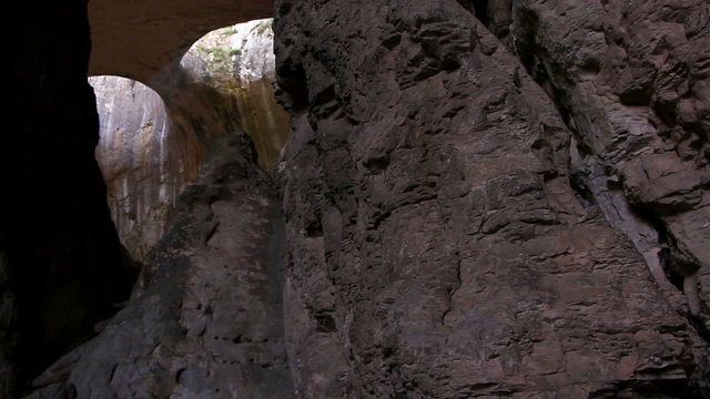 Prohodna cave in Bulgaria with two eye, known as the Eyes of God