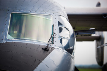 Detailf of cockpit of military airplane/jetplane/fighter ready to take off in case of terrorist...