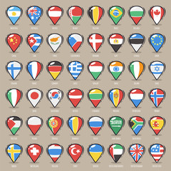 Set of Cartoon Map Pointers With World States Flags