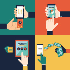 Flat design hand vector  for mobile banking concept