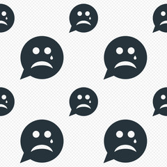 Sad face with tear sign icon. Crying symbol.