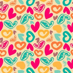 Fun seamless vintage love heart background in. pretty colors.