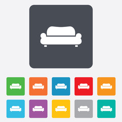 Comfortable sofa icon. Modern couch symbol.