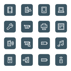 Mobile content web icons, navy square buttons