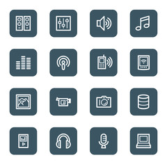 Media web icons, navy square buttons