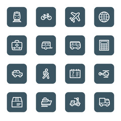 Transport web icons, navy square buttons