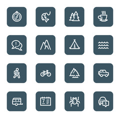 Travel web icon set 3, navy square buttons