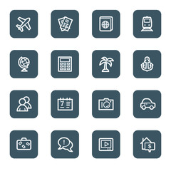 Travel web icon set 5, navy square buttons