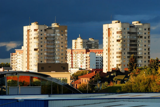 Vilnius city evening view - rain cloud coming