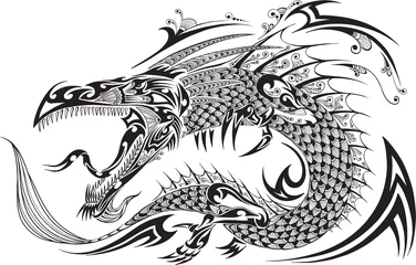 Fototapete Cartoon  Zeichnung Drachen-Gekritzel-Skizze-Tätowierungs-Vektor  © Blue Foliage