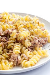 Pasta with tuna isolatedo non white
