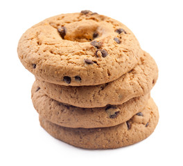 Chocolate chip cookies isolated on white background.