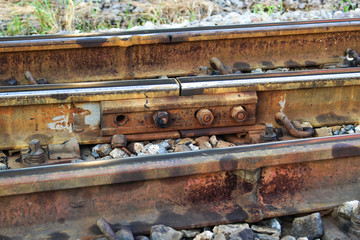 Fototapeta na wymiar railroad and hex nut