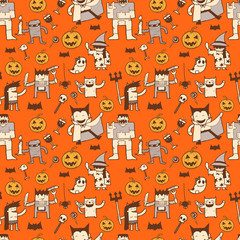Cute Halloween Doodle Seamless Pattern