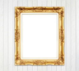 blank golden frame on wood wall