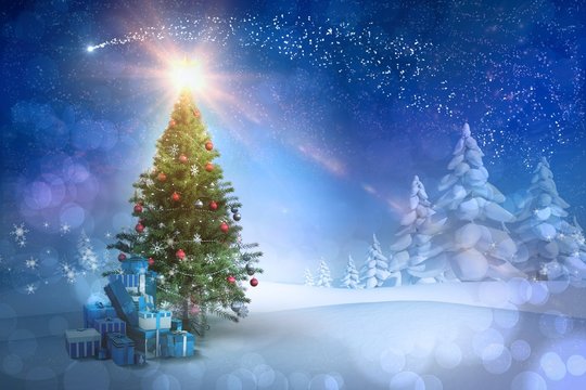 Composite image of christmas tree with gifts