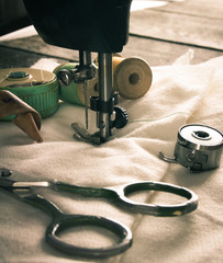 Sewing. Sewing machine and tools.