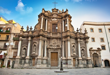 Fototapeta na wymiar Church in Sant Anna street, Palermo.