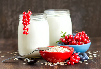 Healthy breakfast  -  Fresh berries, cereals and naturall yogurt