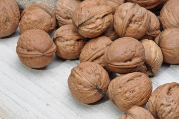 Walnuts on wooden table