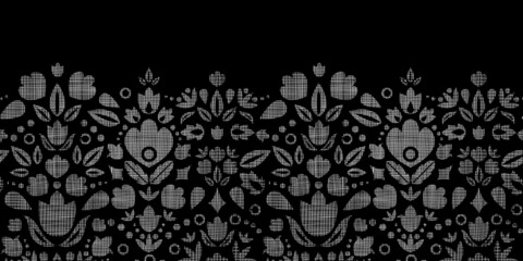 Vector abstract black lace ornamental tulips textile horizontal