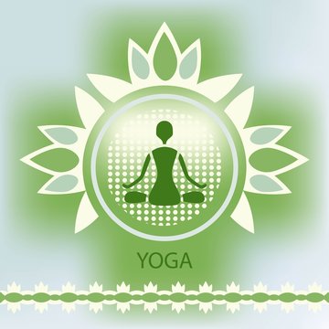 Yoga lotus flower emblem green background meditation posture dec