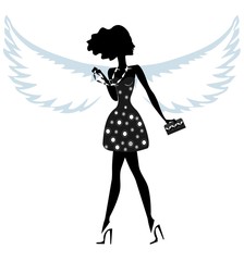Silhouette of a Young Woman with Angel Wings