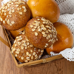 Basket of freshly baked dinner rolls
