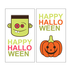 Halloween card design. Banner with zombie and pumpkin on white