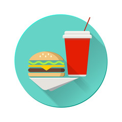 Cheeseburger with plastic cup on a napkin