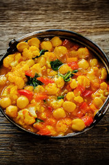 curry chickpea with cauliflower and vegetables