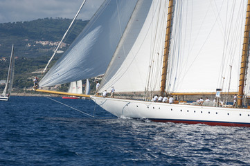 Ancient sailing boat during a regatta at the Panerai Classic Yac