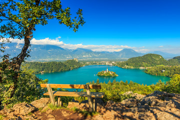 Bled Lake panorama,Slovenia,Europe - obrazy, fototapety, plakaty