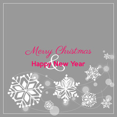merry christmas card, white snowflakes on grey background