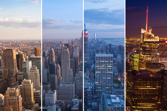 Fototapeta Montage of Manhattan skyline night to day - New york - USA