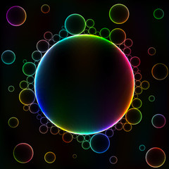Many colorful bubbles, unusual dark abstract vector background