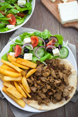 Greek Gyros with Fries and Salad
