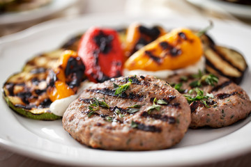 Hamburger with grilled mixed vegetables