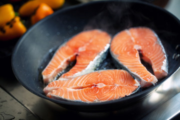 Salmon in a pan