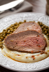 Roast Beef With Mashed Potatoes and Peas