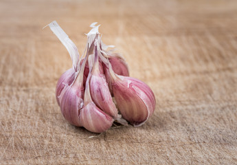 Garlic on  wooden board