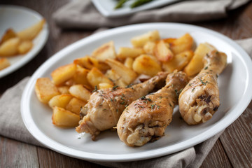Roast chicken with potatoes and asparagus