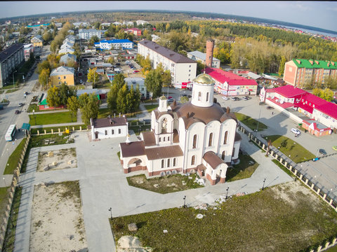 Aerial view on St.Nicholas church in Borovskiy