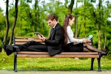Fototapeta premium Young Business couple outdoors.