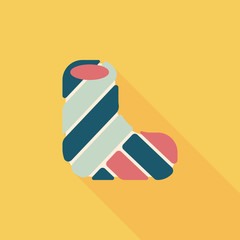 broken leg plaster flat icon with long shadow